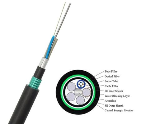 Outdoor Singlemode Underground Direct Buried Armoured Steel Tape Fiber Optic Cable GYTA53